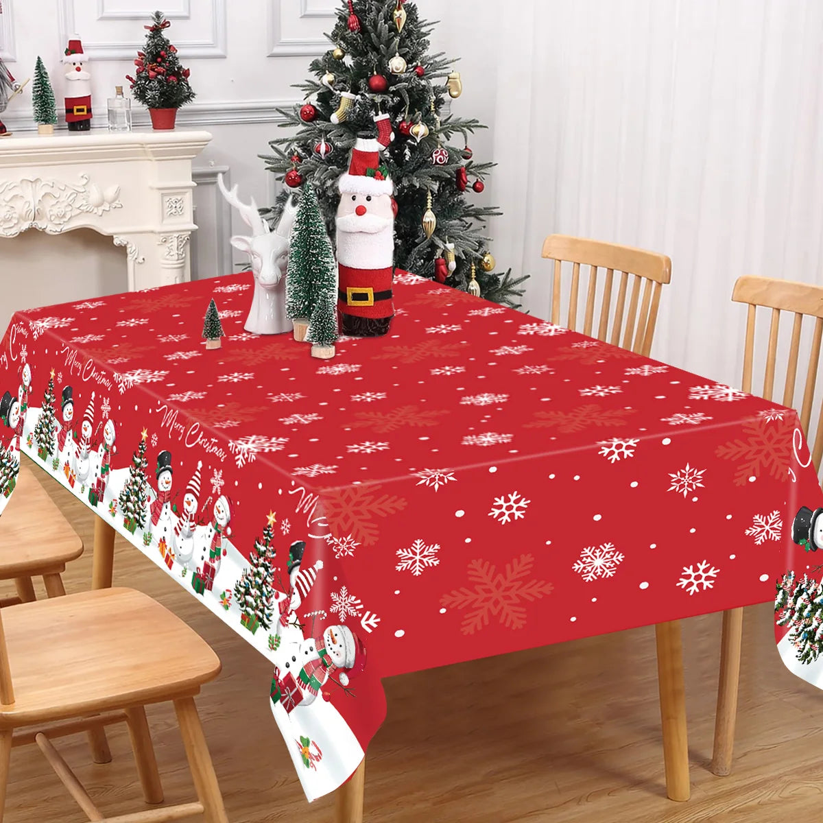 Christmas Snowflake Plastic Tablecloth – Merry Christmas 2025, Navidad & Natal Holiday Table Décor for Xmas & New Year 2026