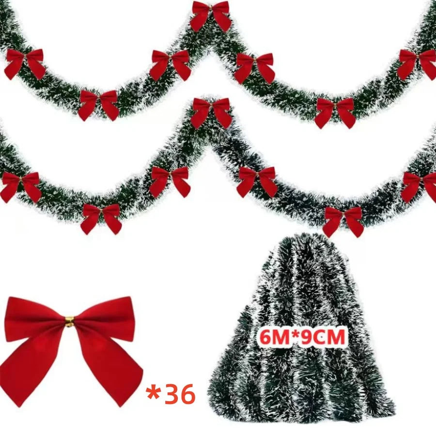 10M Green Christmas Garland with Red Ornaments – Holiday Décor for Tree, Home & Parties