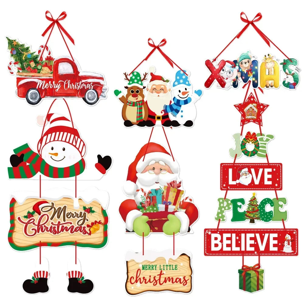 Christmas Door Hanger & Tree Ornaments – Santa, Snowman & Elk Pendants for Holiday Décor 2025