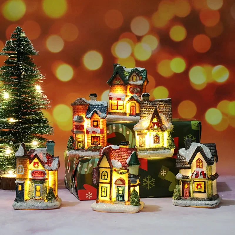 Mini LED Christmas House Ornament – Resin Holiday Village Décor for Kids & Family Christmas Décor