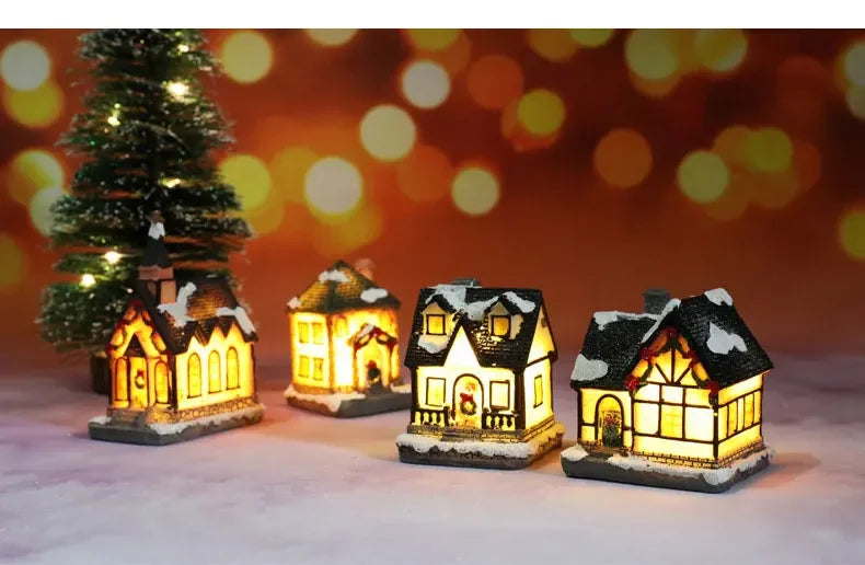 Mini LED Christmas House Ornament – Resin Holiday Village Décor for Kids & Family Christmas Décor
