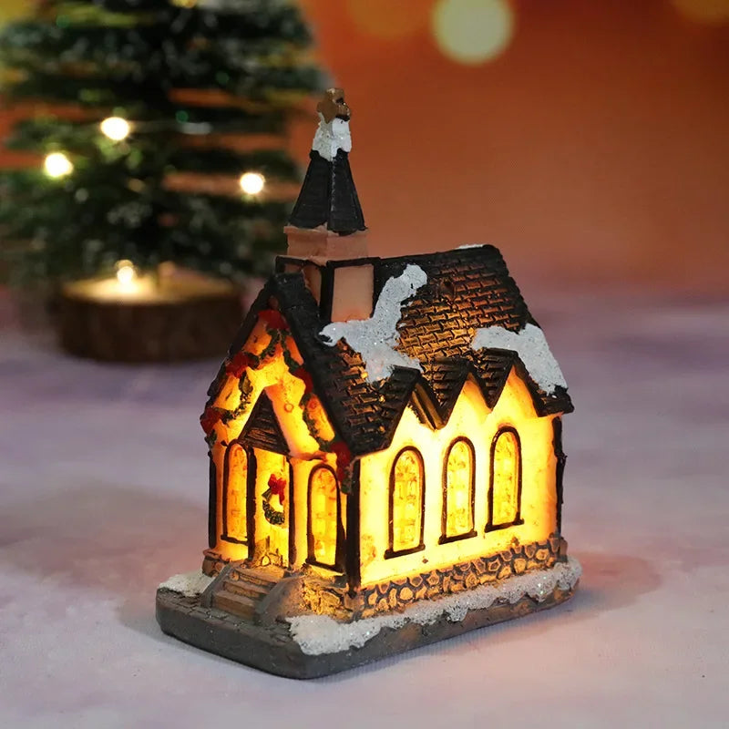 Mini LED Christmas House Ornament – Resin Holiday Village Décor for Kids & Family Christmas Décor