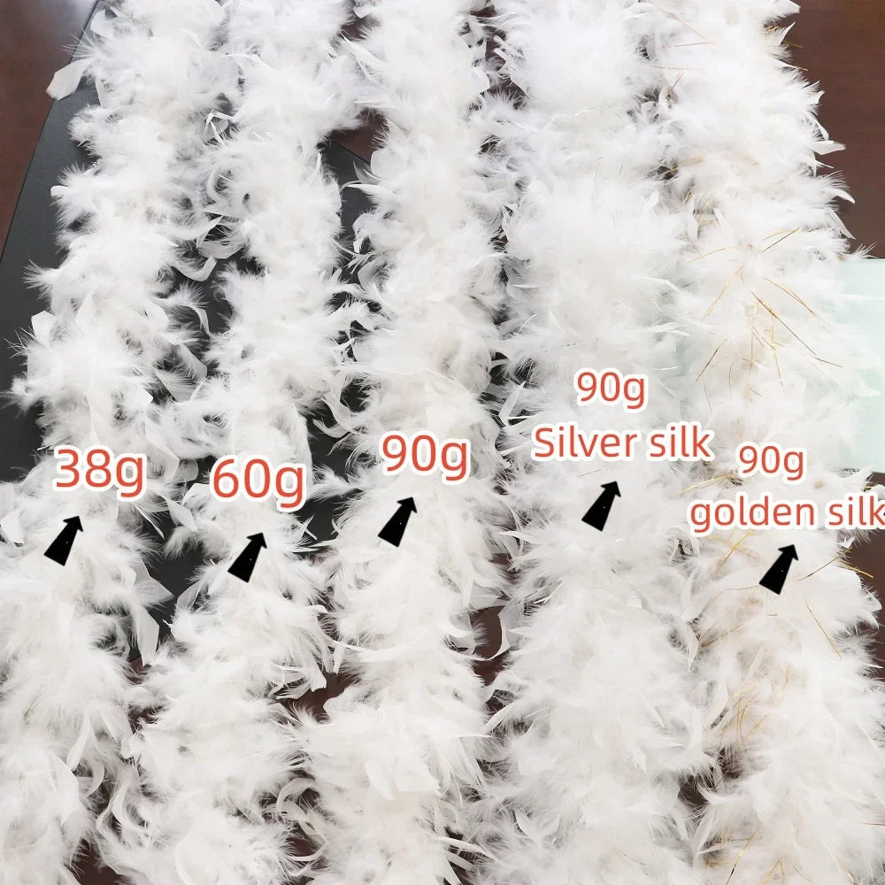 Luxury White Marabou Feather Boa – 2 Yards Soft Turkey Plumes for Crafts, Costumes & Décor