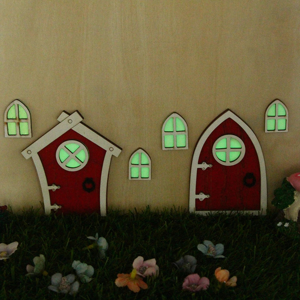 Mini Wooden Garden Fairy Gnome Luminous Night Elf Retro Door Chrismas Decor Miniature Figurines House Scene Model Decoration