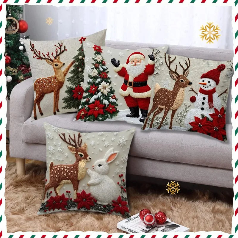 45x45cm Cartoon Christmas Pillow Cover – Elk, Santa Claus, Snowman & Xmas Tree Holiday Cushion Case, Merry Christmas 2025 & Happy New Year 2026 Décor