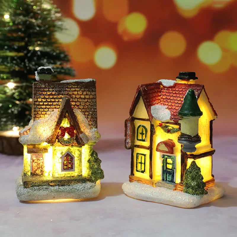 Mini LED Christmas House Ornament – Resin Holiday Village Décor for Kids & Family Christmas Décor