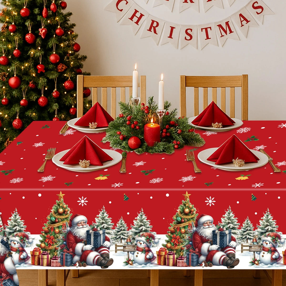Christmas Snowflake Plastic Tablecloth – Merry Christmas 2025, Navidad & Natal Holiday Table Décor for Xmas & New Year 2026