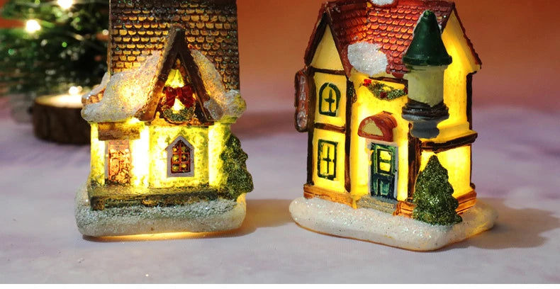 Mini LED Christmas House Ornament – Resin Holiday Village Décor for Kids & Family Christmas Décor