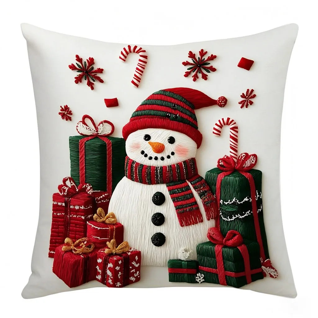 45x45cm Linen Plush Cartoon Snowman Pillowcase – Santa Claus Xmas Throw Pillow Cover, Merry Christmas 2025 & Happy New Year 2026 Décor
