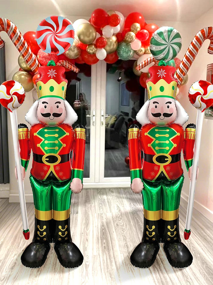 3PCS Large Standing Candy & Walnut Guard Balloons – Christmas Theme Party Decoration, Birthday & New Year’s Eve Event Décor