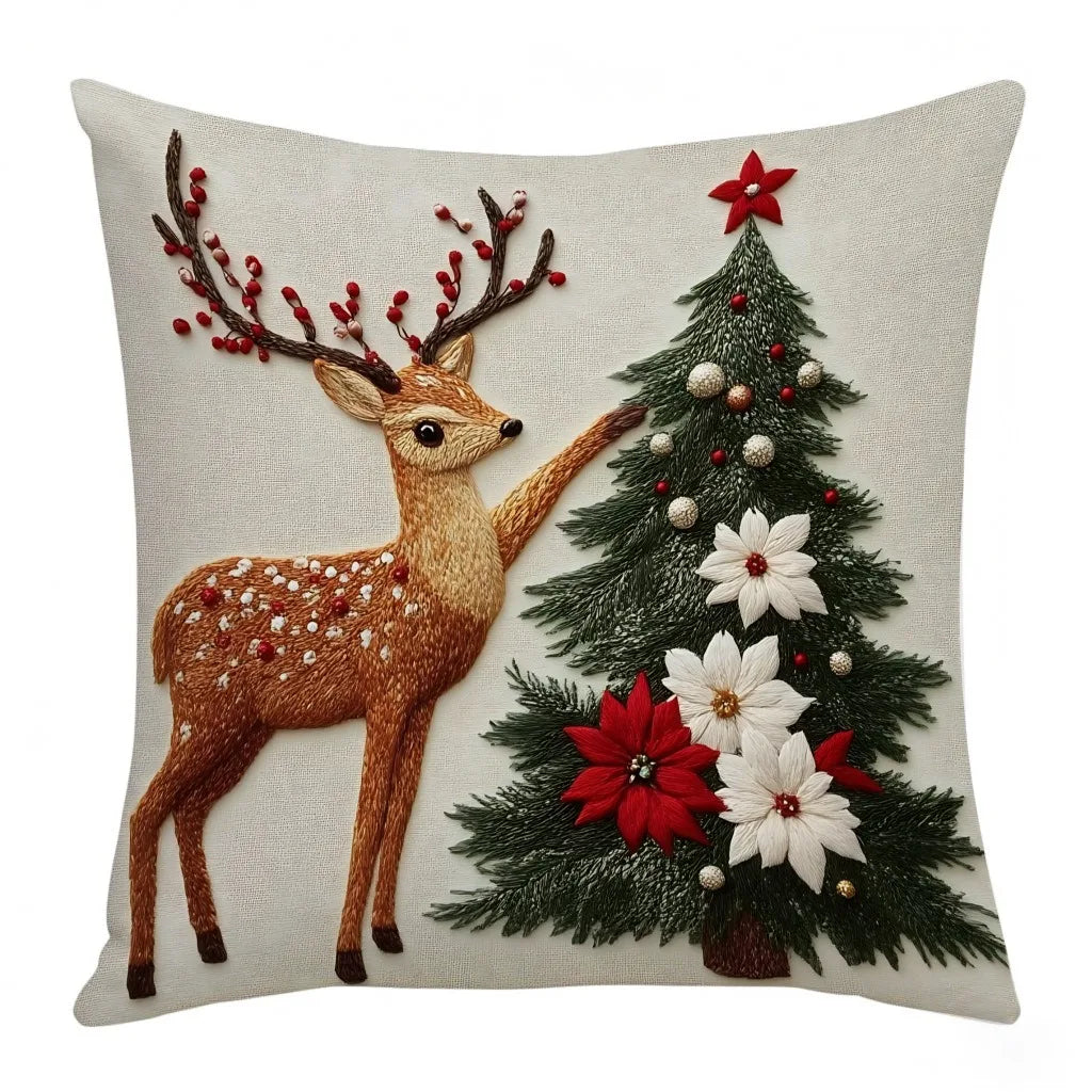 45x45cm Cartoon Christmas Pillow Cover – Elk, Santa Claus, Snowman & Xmas Tree Holiday Cushion Case, Merry Christmas 2025 & Happy New Year 2026 Décor