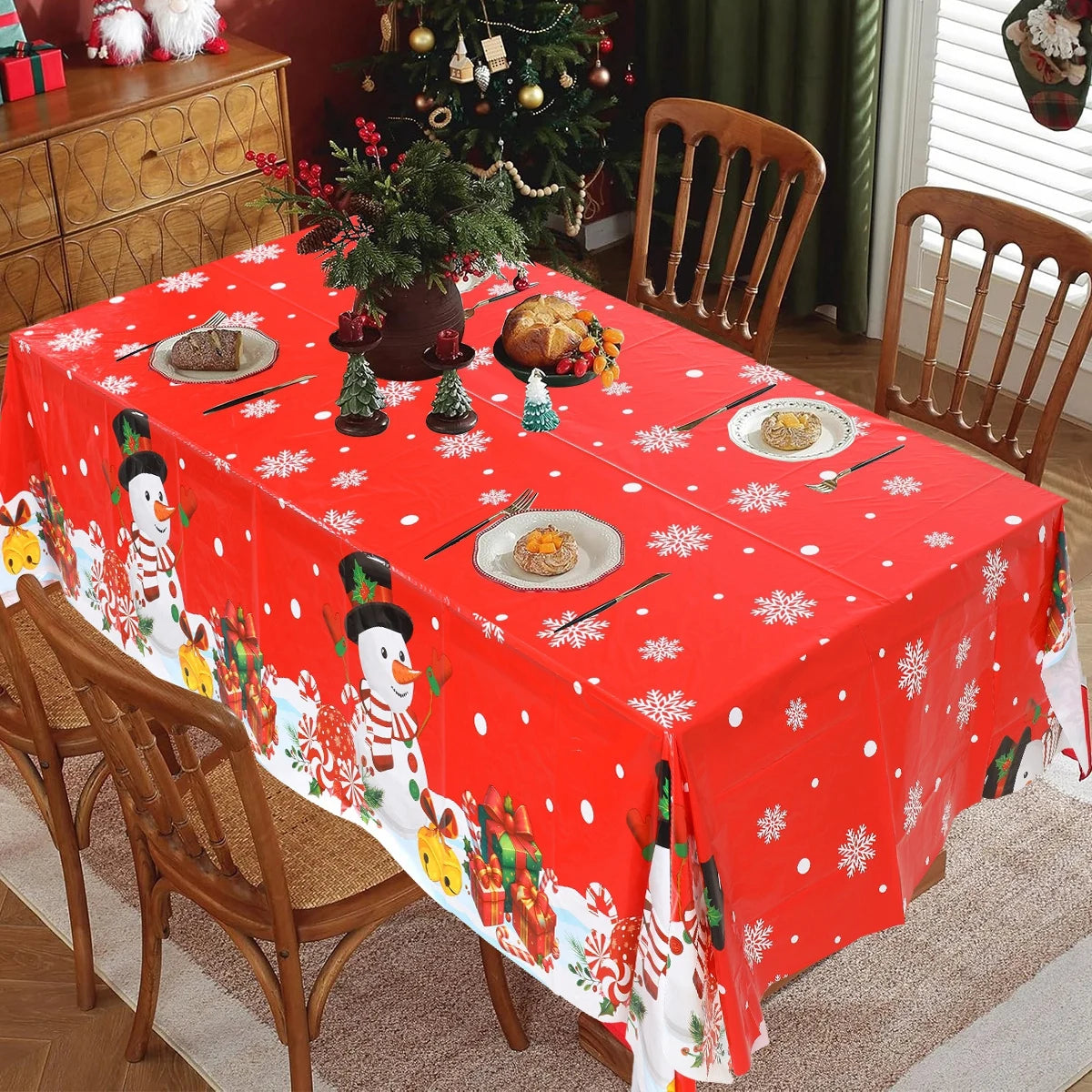 Christmas Snowflake Plastic Tablecloth – Merry Christmas 2025, Navidad & Natal Holiday Table Décor for Xmas & New Year 2026