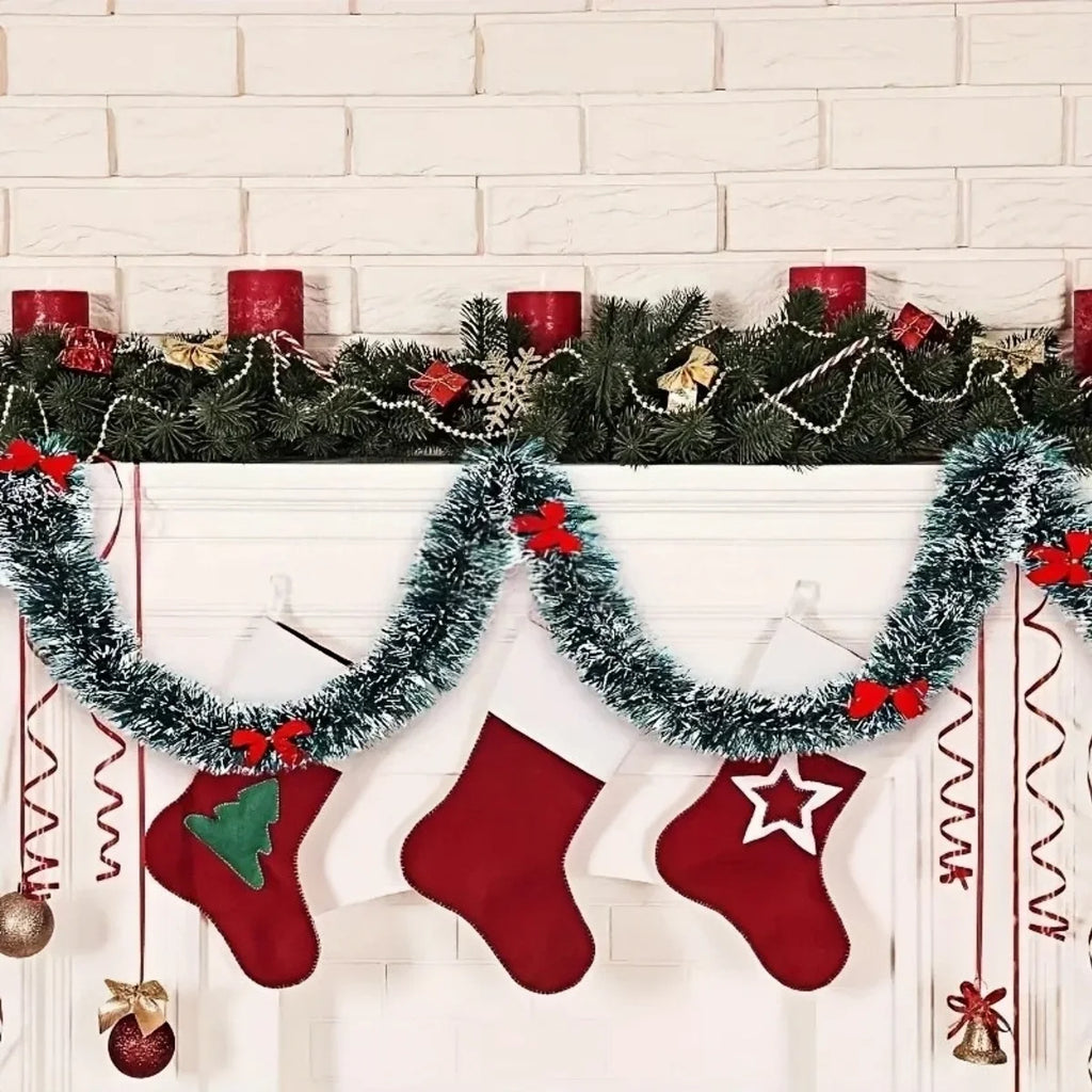 10M Green Christmas Garland with Red Ornaments – Holiday Décor for Tree, Home & Parties