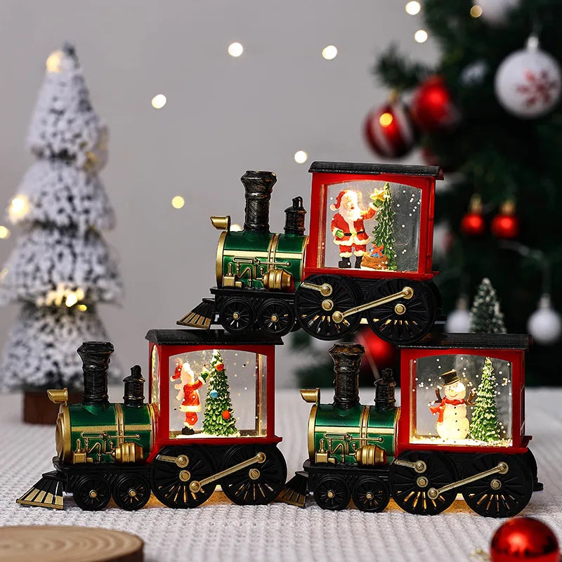 Christmas Train Ornament – Crystal Ball Lighting Train Box, Christmas Eve Home Table Decoration & 2024 New Year Gift for Kids