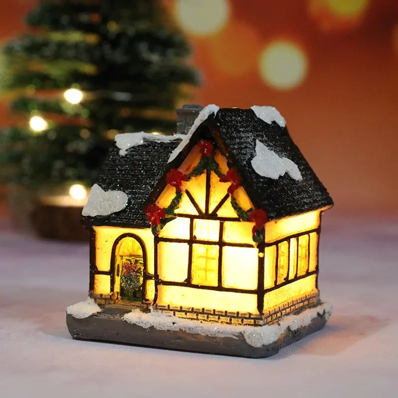 Mini LED Christmas House Ornament – Resin Holiday Village Décor for Kids & Family Christmas Décor