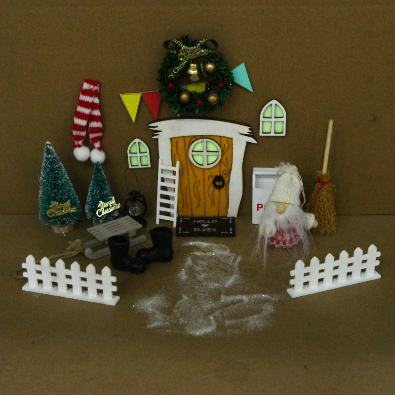 Mini Wooden Garden Fairy Gnome Luminous Night Elf Retro Door Chrismas Decor Miniature Figurines House Scene Model Decoration