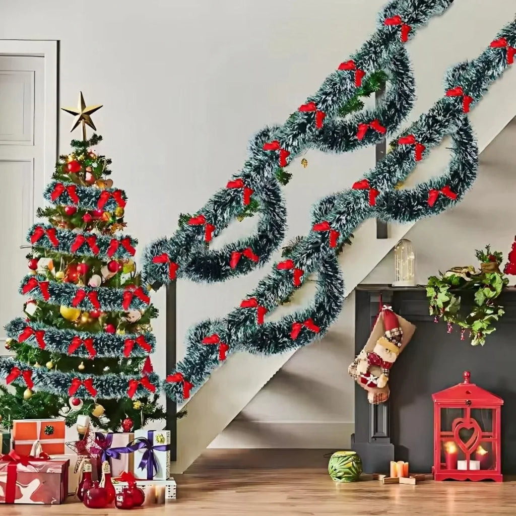 10M Green Christmas Garland with Red Ornaments – Holiday Décor for Tree, Home & Parties