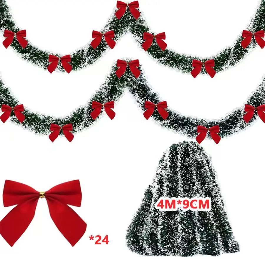 10M Green Christmas Garland with Red Ornaments – Holiday Décor for Tree, Home & Parties