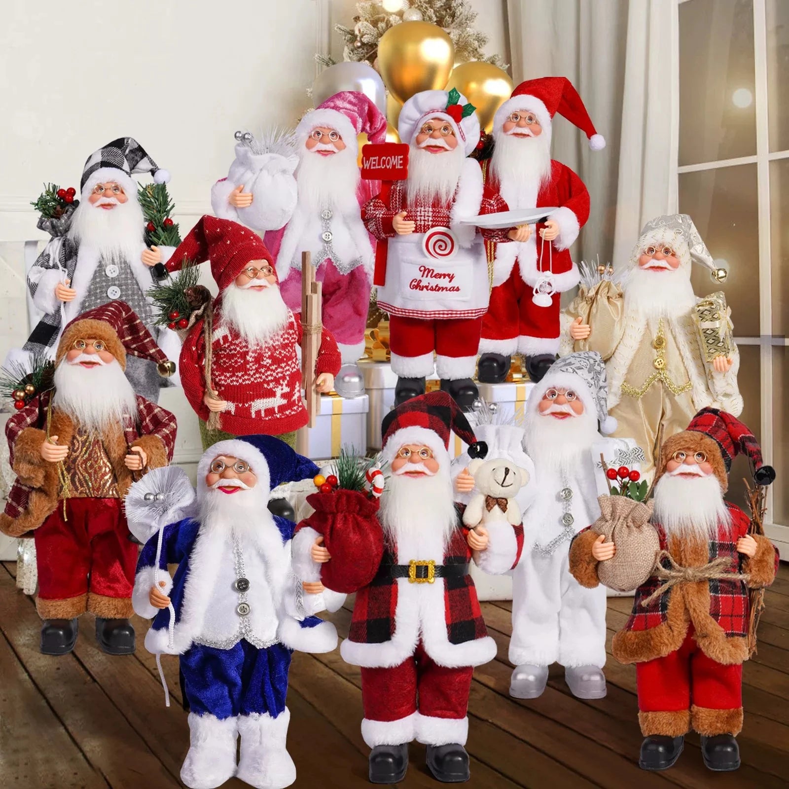 Luxury Santa Christmas Ornaments – 2025/2026 Holiday Dolls with Gift Bag Accents for Tree & Home Décor