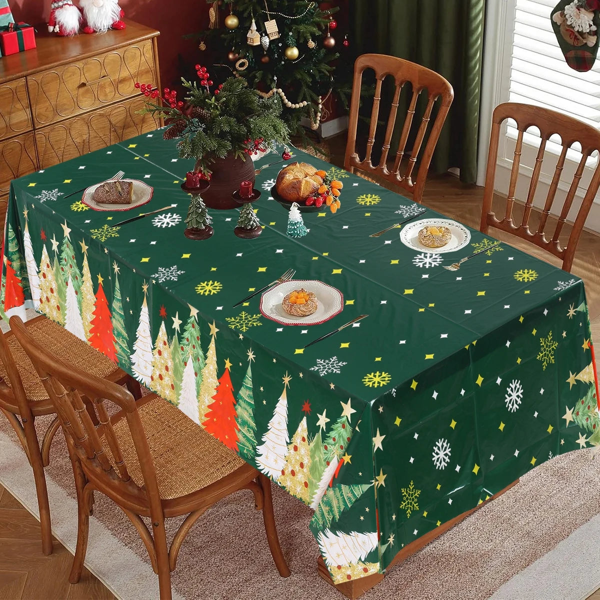 Christmas Snowflake Plastic Tablecloth – Merry Christmas 2025, Navidad & Natal Holiday Table Décor for Xmas & New Year 2026