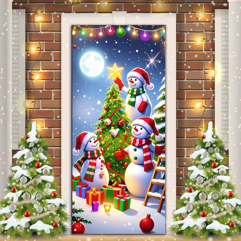 Christmas Door Decoration – Snowman Christmas Tree Frame, Washable Holiday Décor for Entrances & Outdoor Parties