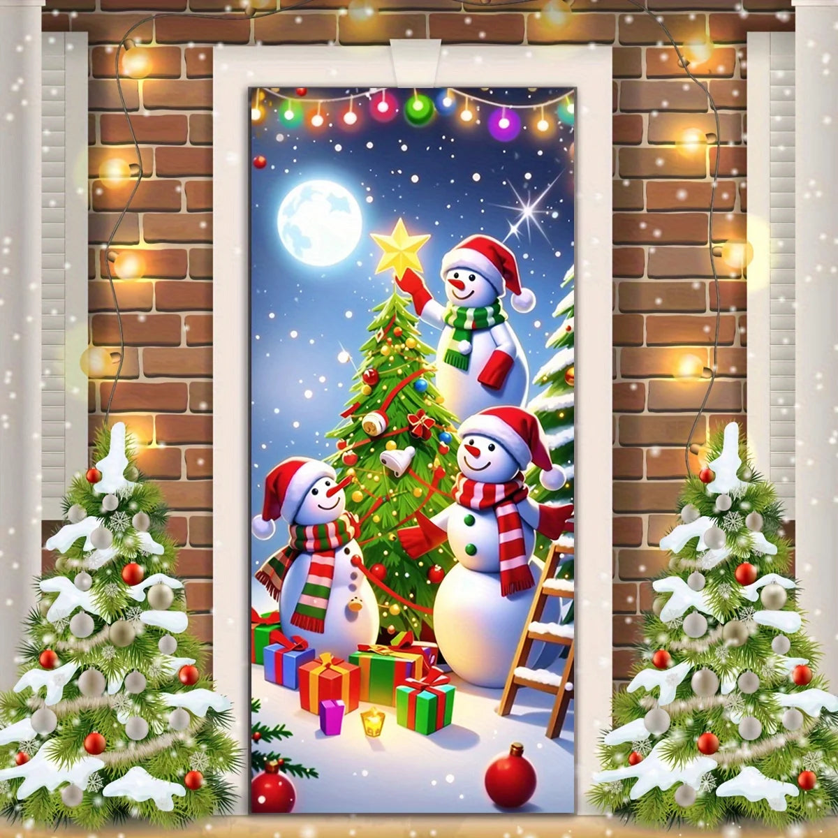 Christmas Door Decoration – Snowman Christmas Tree Frame, Washable Holiday Décor for Entrances & Outdoor Parties