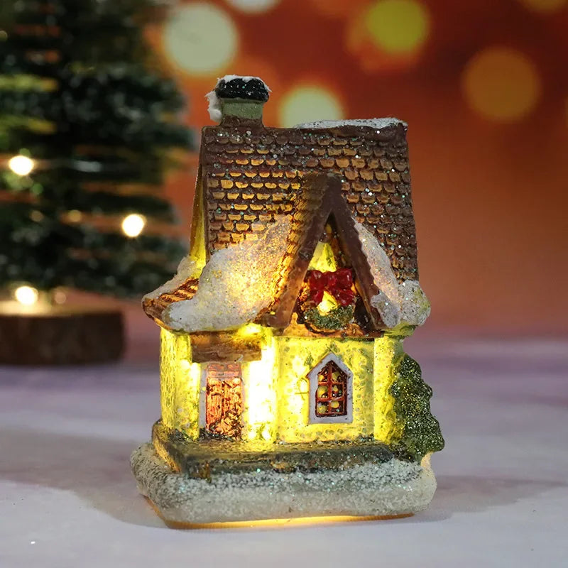Mini LED Christmas House Ornament – Resin Holiday Village Décor for Kids & Family Christmas Décor