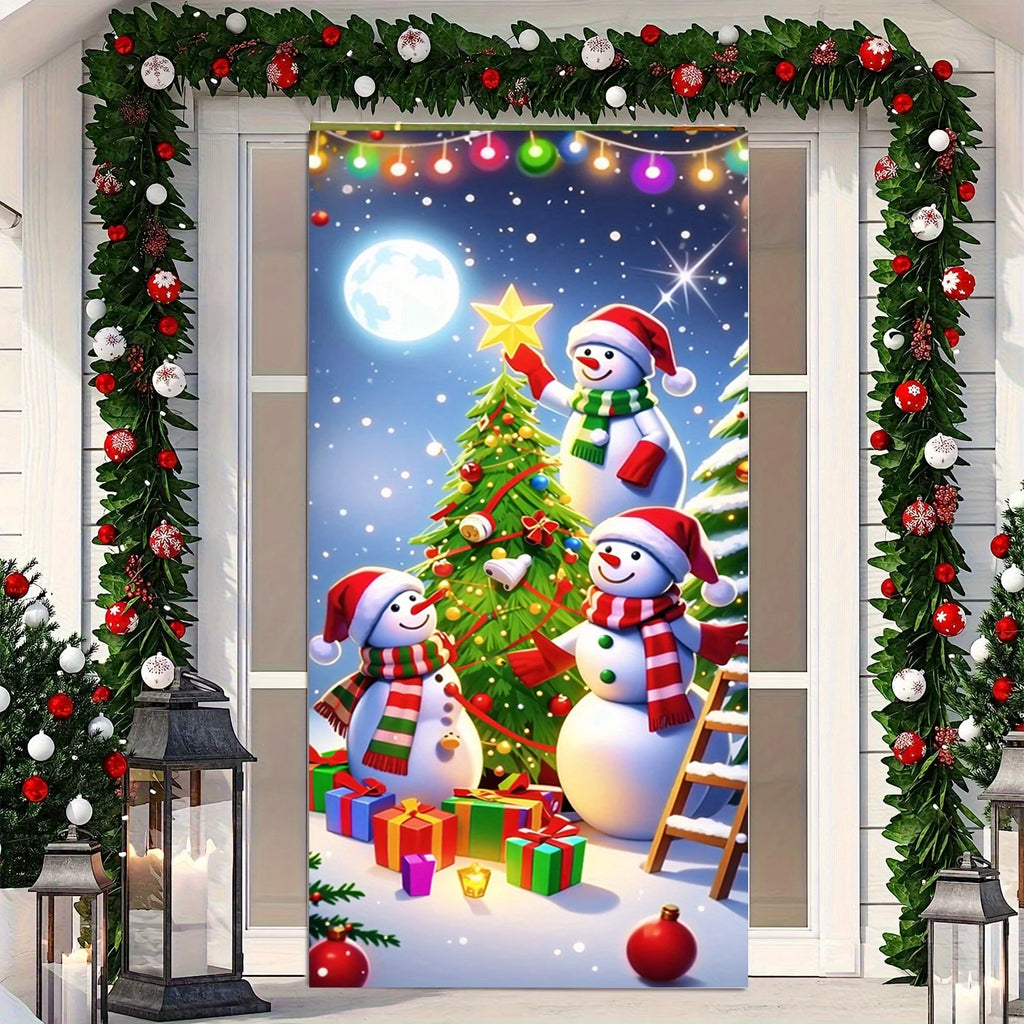 Christmas Door Decoration – Snowman Christmas Tree Frame, Washable Holiday Décor for Entrances & Outdoor Parties