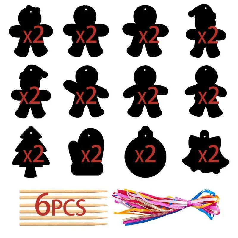 Christmas DIY Scratch Painting Ornaments – Santa Claus & Snowflake Hanging Decorations for Xmas Tree