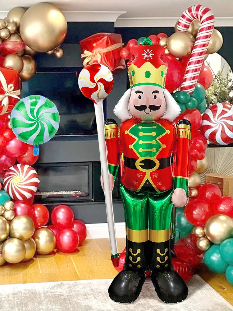 3PCS Large Standing Candy & Walnut Guard Balloons – Christmas Theme Party Decoration, Birthday & New Year’s Eve Event Décor