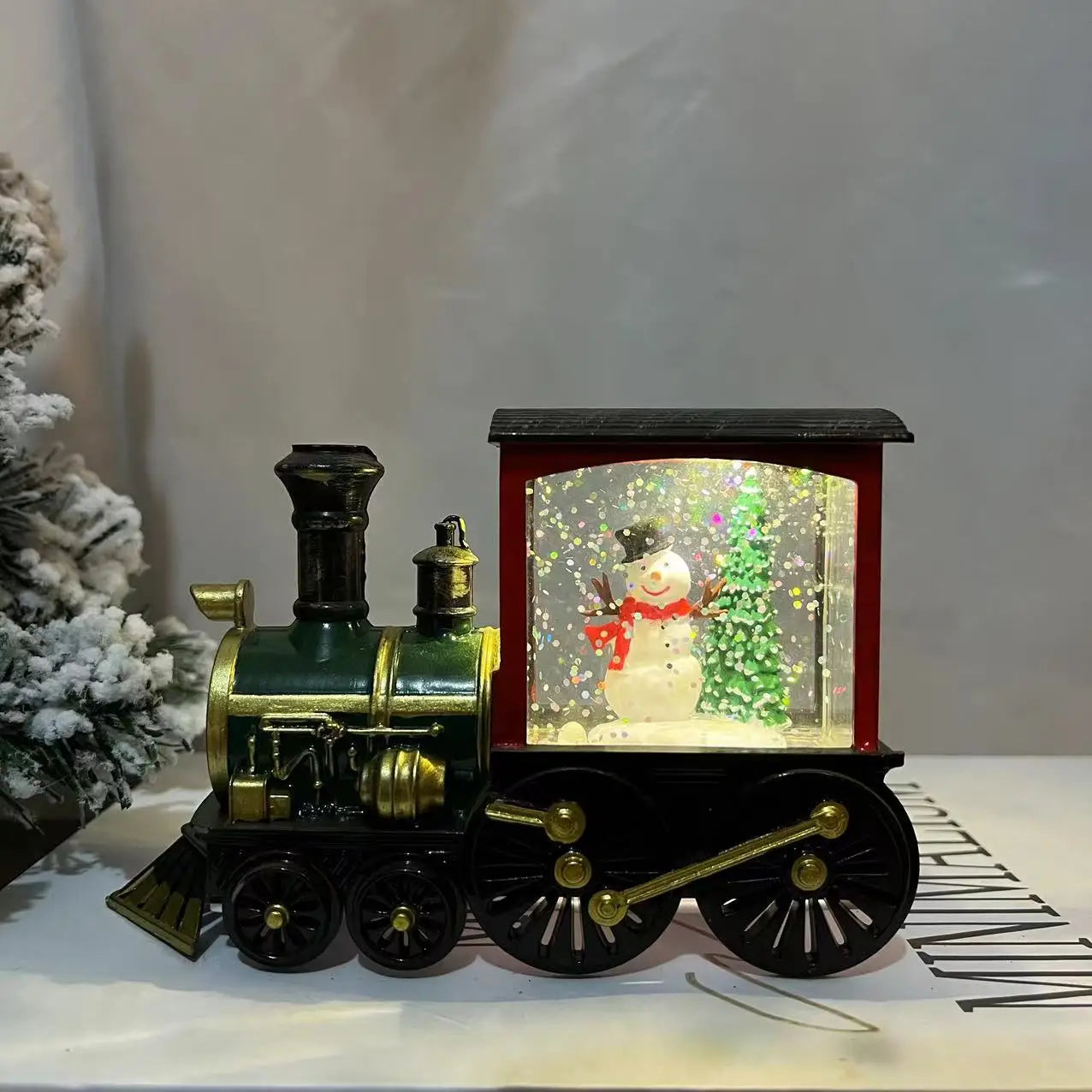 Christmas Train Ornament – Crystal Ball Lighting Train Box, Christmas Eve Home Table Decoration & 2024 New Year Gift for Kids