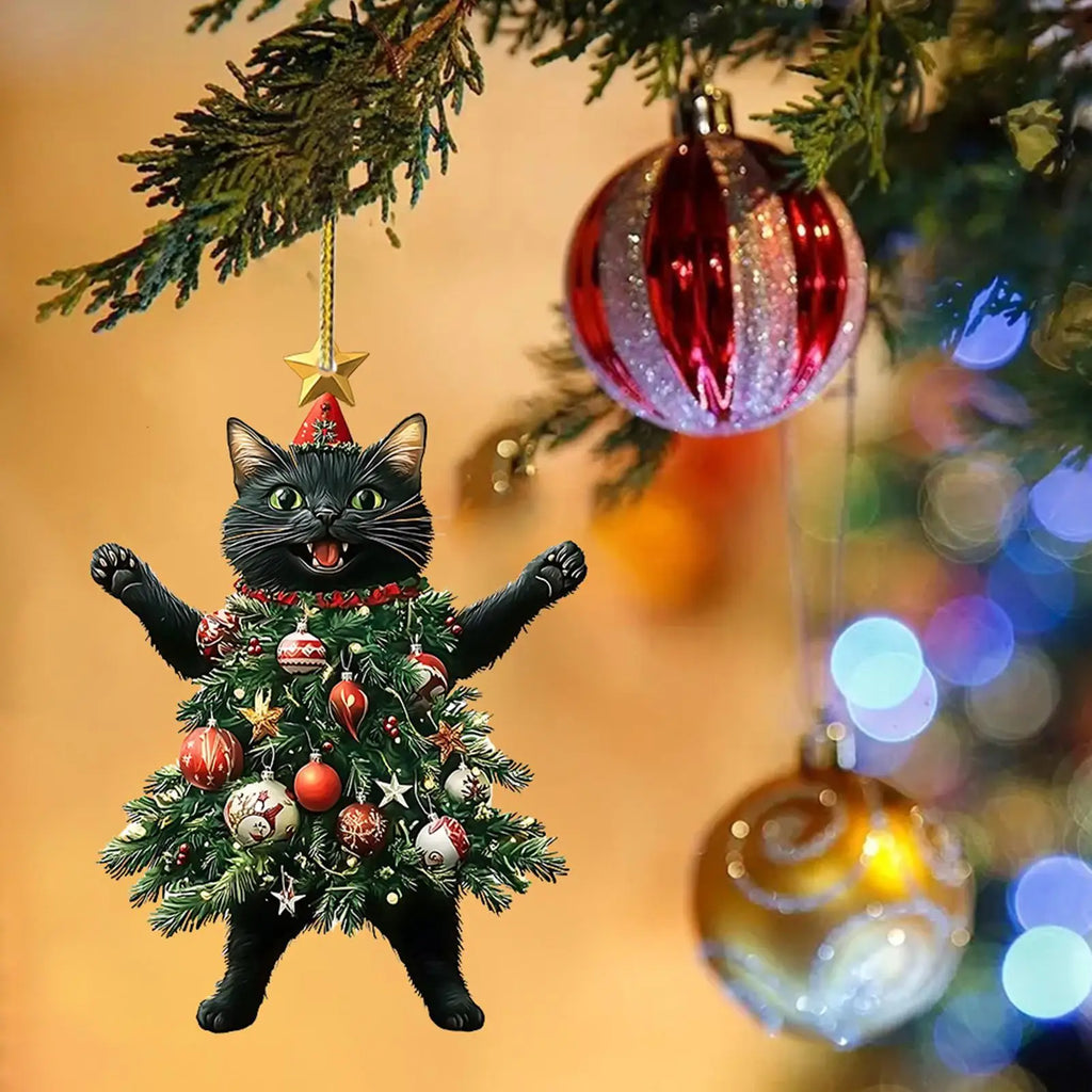 Cat Silhouette Christmas Ornaments – 2D Acrylic Tree Decorations for Holiday Décor & Gifts