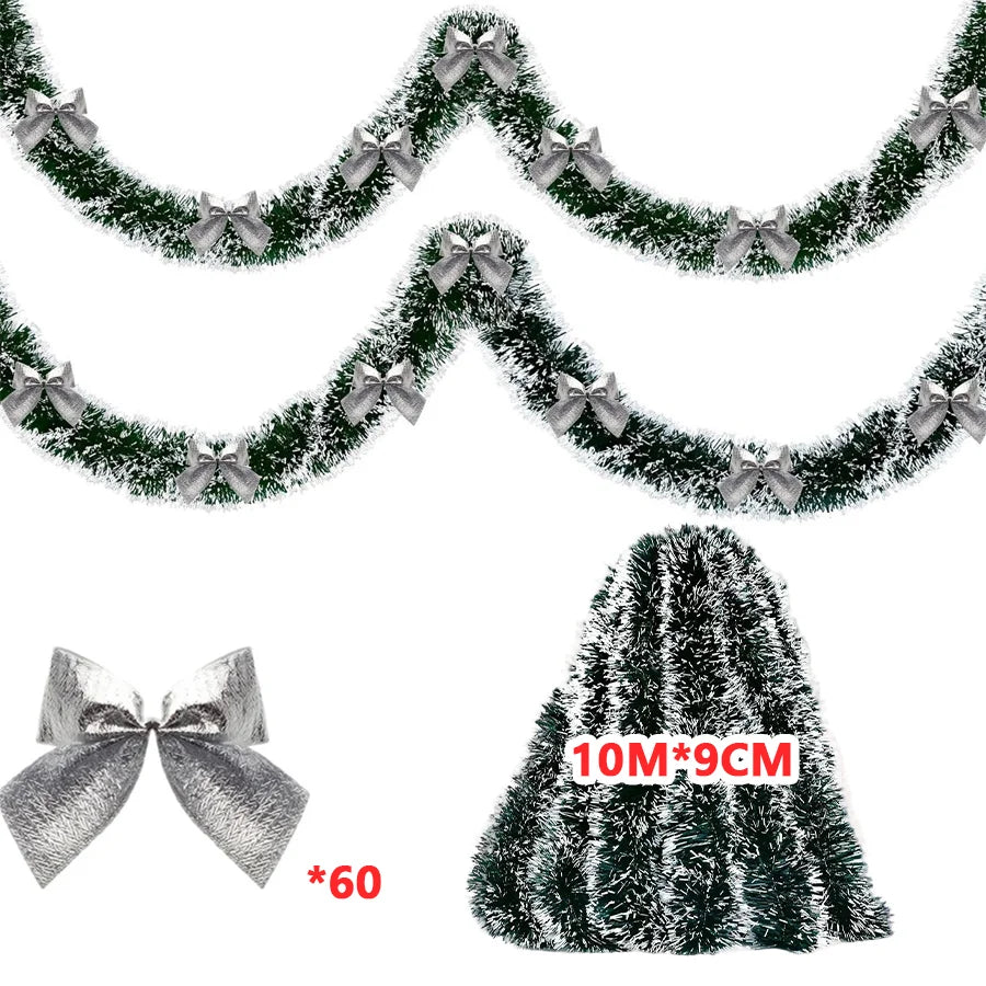 10M Green Christmas Garland with Red Ornaments – Holiday Décor for Tree, Home & Parties