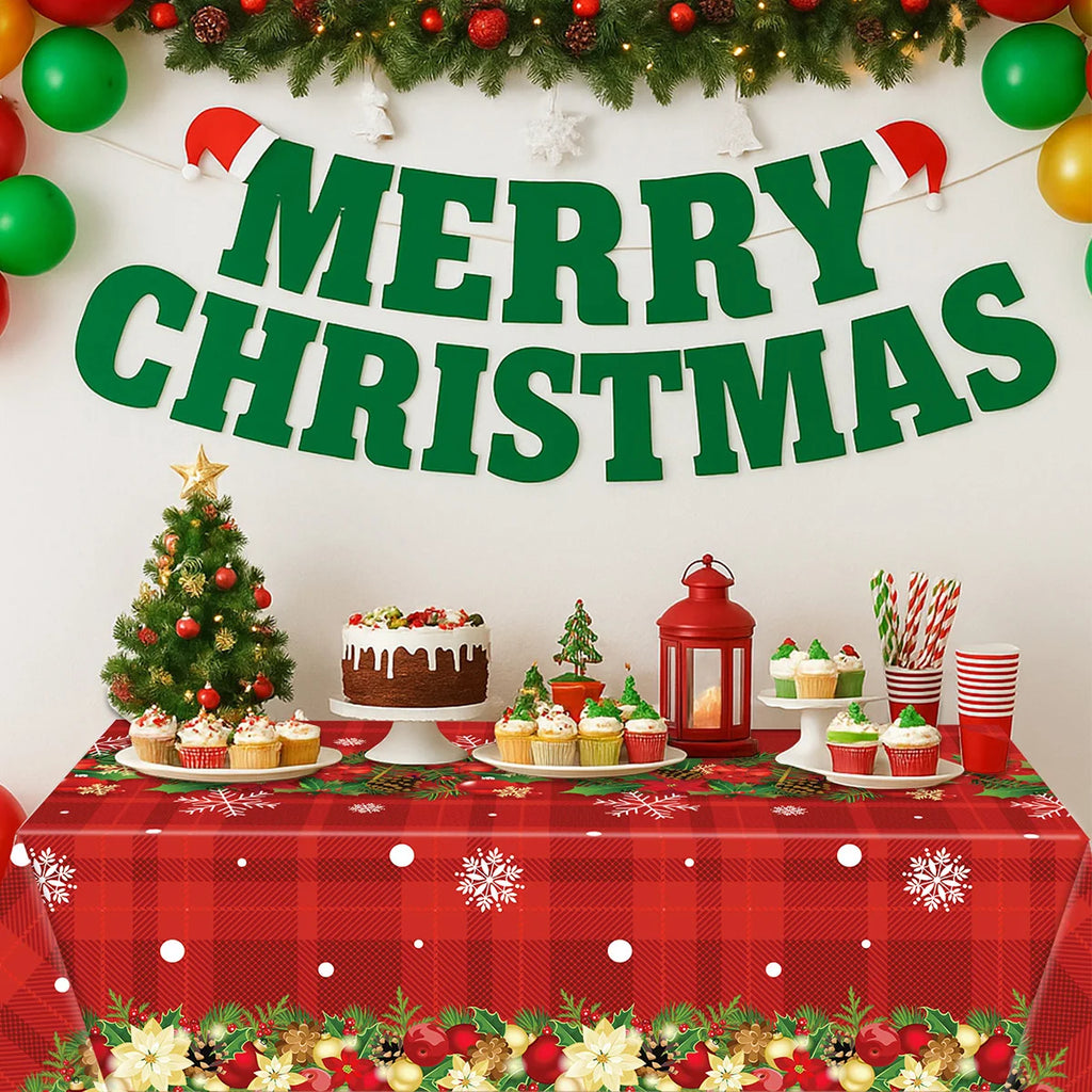 Christmas Snowflake Plastic Tablecloth – Merry Christmas 2025, Navidad & Natal Holiday Table Décor for Xmas & New Year 2026