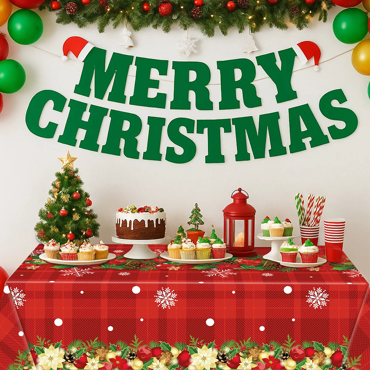Christmas Snowflake Plastic Tablecloth – Merry Christmas 2025, Navidad & Natal Holiday Table Décor for Xmas & New Year 2026