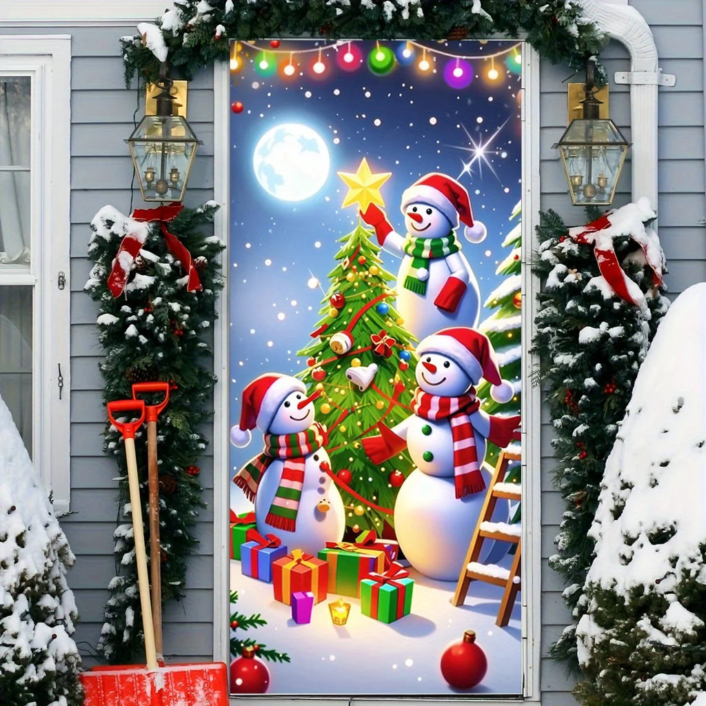 Christmas Door Decoration – Snowman Christmas Tree Frame, Washable Holiday Décor for Entrances & Outdoor Parties
