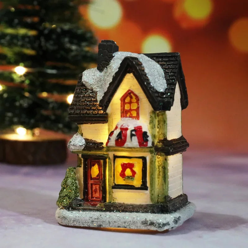 Mini LED Christmas House Ornament – Resin Holiday Village Décor for Kids & Family Christmas Décor