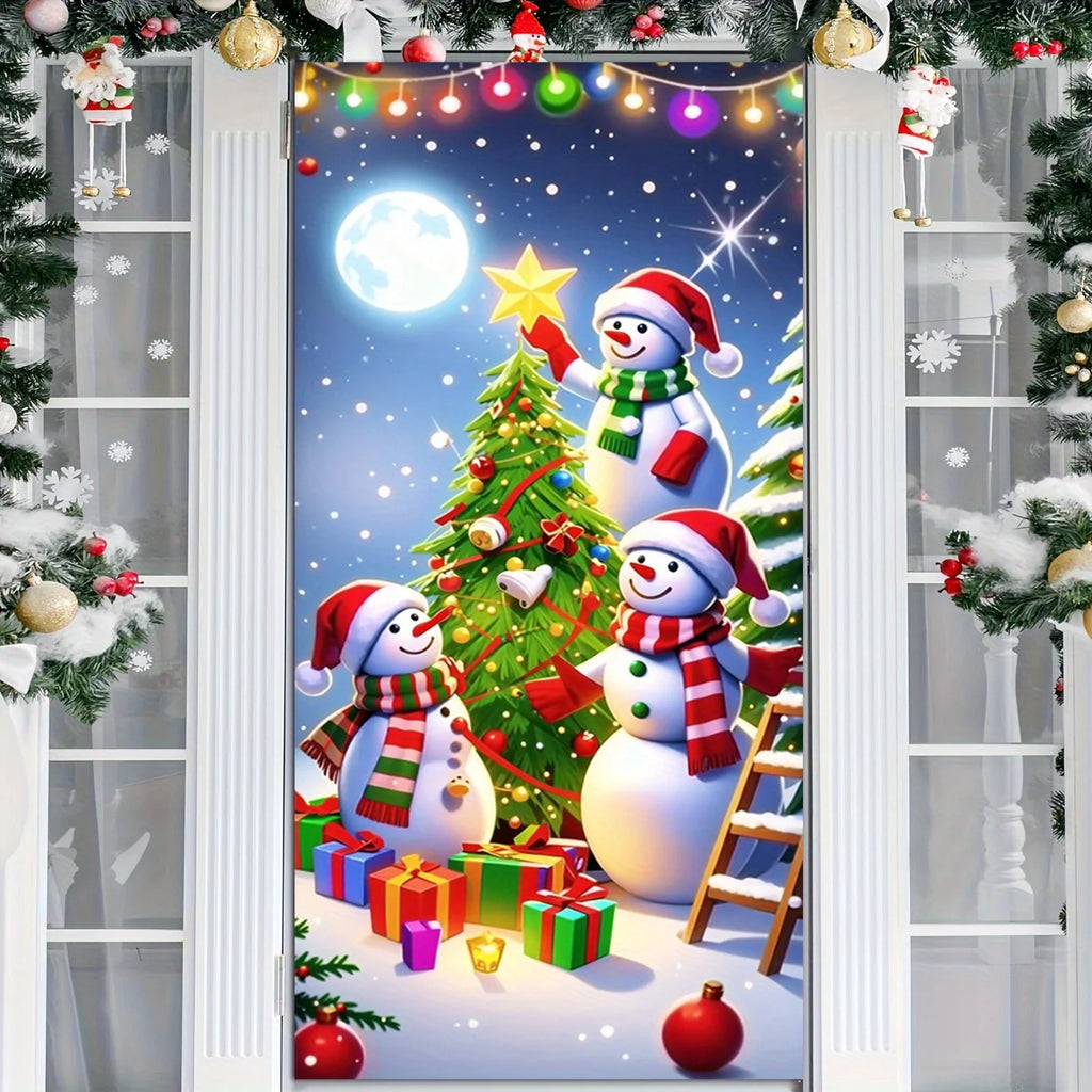 Christmas Door Decoration – Snowman Christmas Tree Frame, Washable Holiday Décor for Entrances & Outdoor Parties