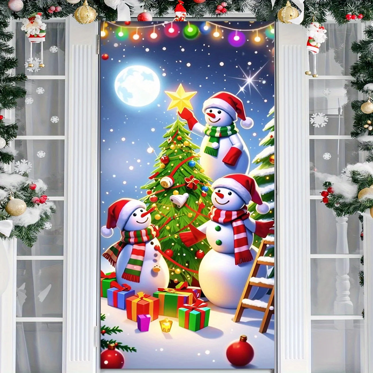 Christmas Door Decoration – Snowman Christmas Tree Frame, Washable Holiday Décor for Entrances & Outdoor Parties