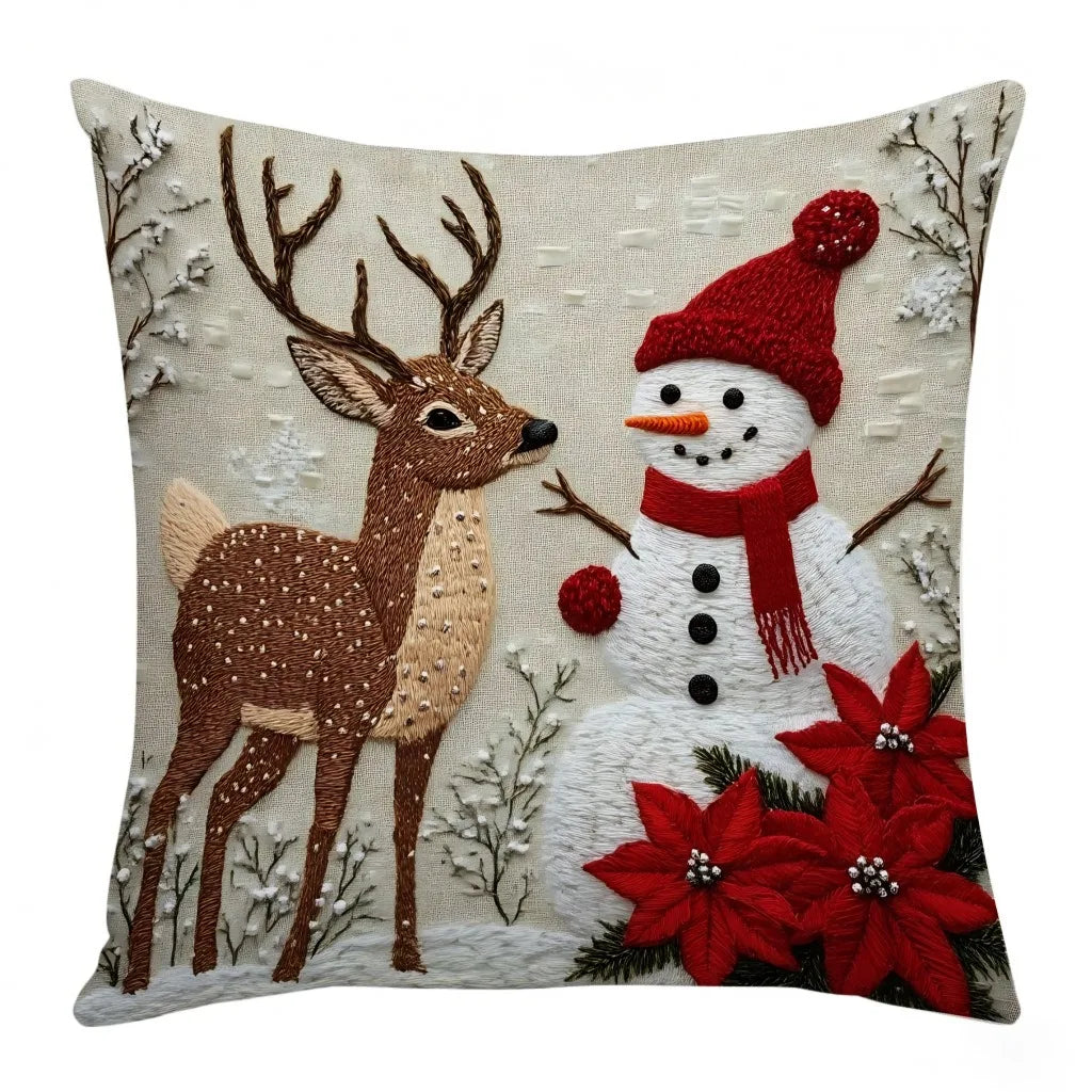 45x45cm Cartoon Christmas Pillow Cover – Elk, Santa Claus, Snowman & Xmas Tree Holiday Cushion Case, Merry Christmas 2025 & Happy New Year 2026 Décor