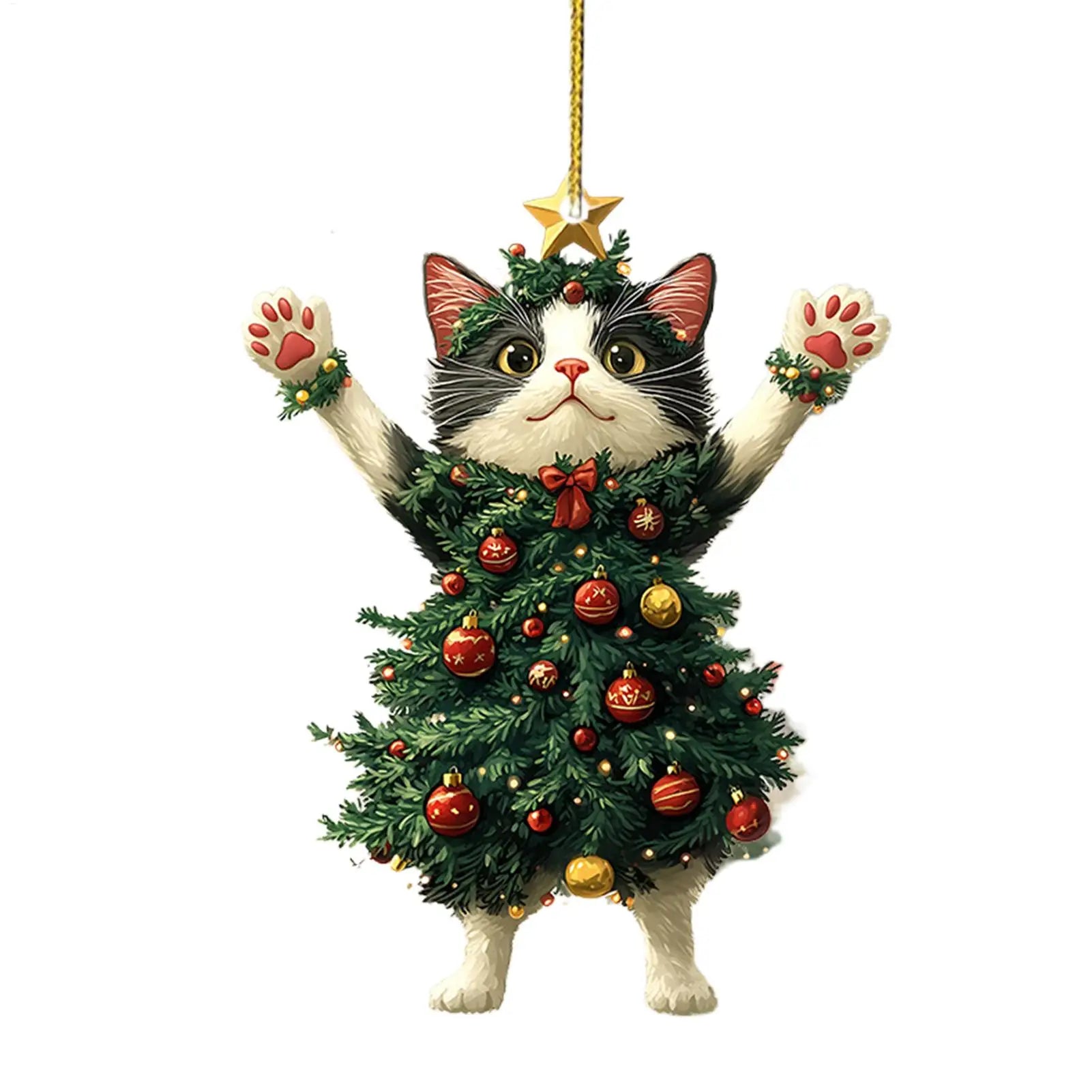 Cat Silhouette Christmas Ornaments – 2D Acrylic Tree Decorations for Holiday Décor & Gifts