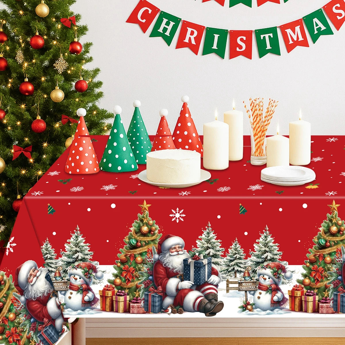 Christmas Snowflake Plastic Tablecloth – Merry Christmas 2025, Navidad & Natal Holiday Table Décor for Xmas & New Year 2026