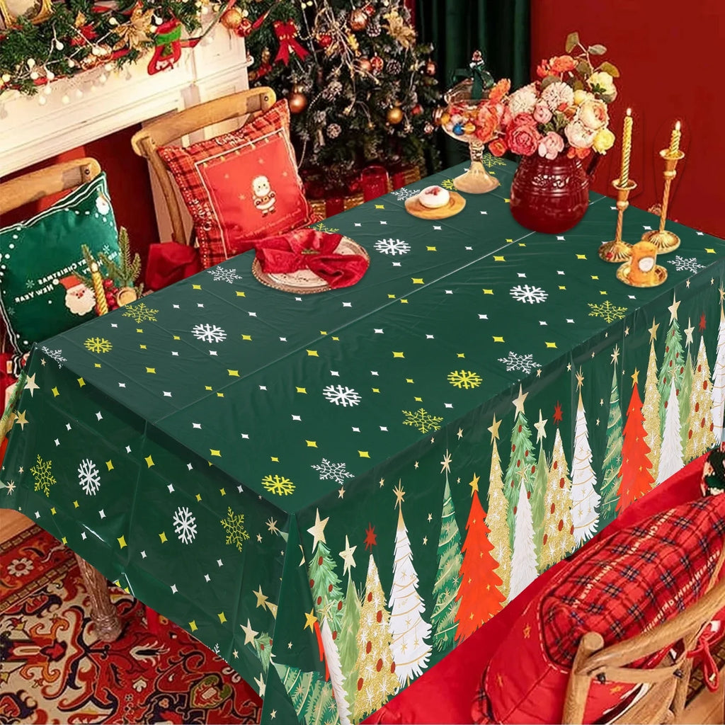Christmas Snowflake Plastic Tablecloth – Merry Christmas 2025, Navidad & Natal Holiday Table Décor for Xmas & New Year 2026