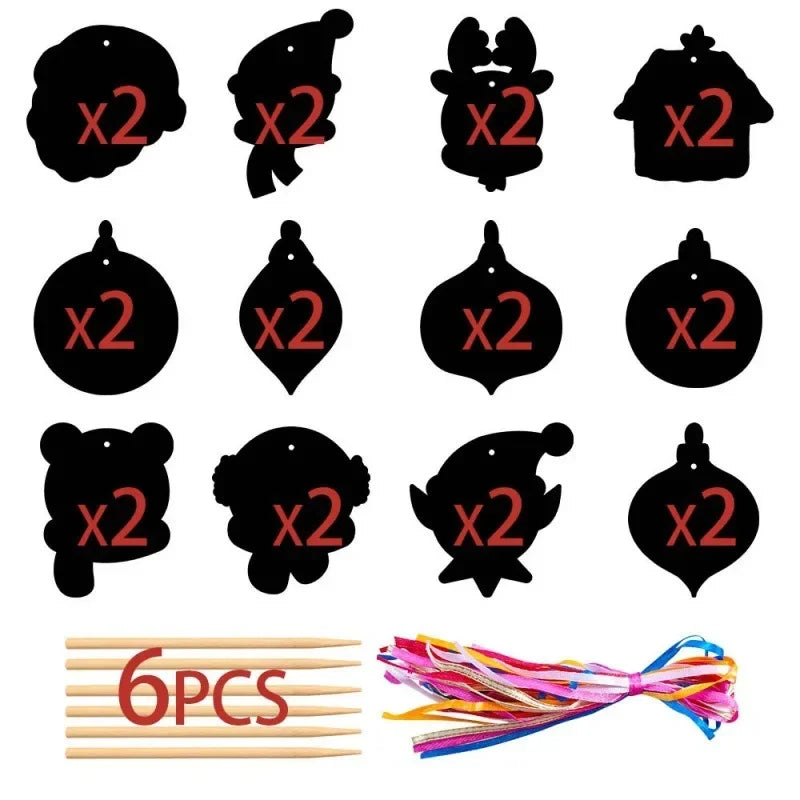 Christmas DIY Scratch Painting Ornaments – Santa Claus & Snowflake Hanging Decorations for Xmas Tree